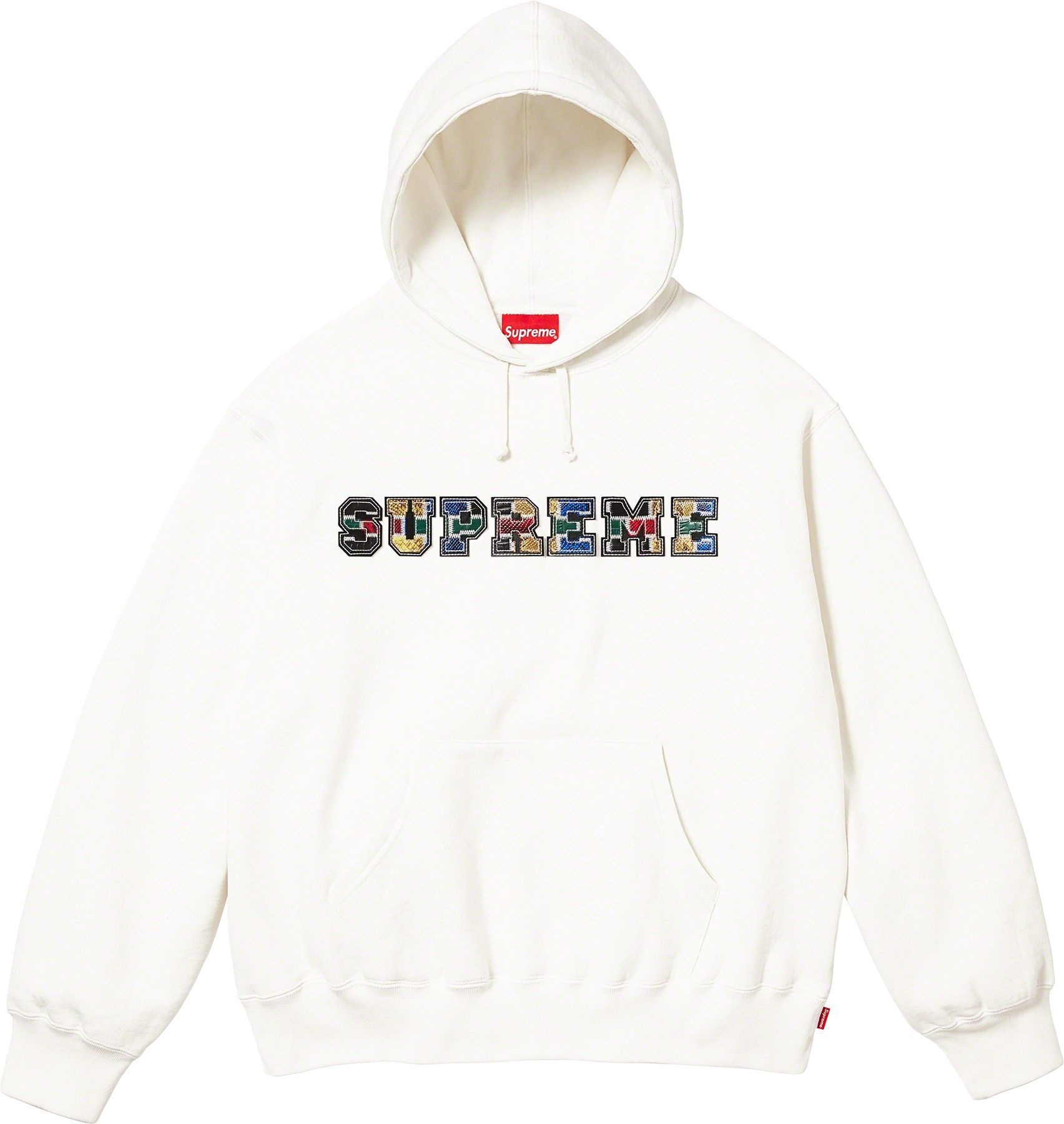 Collegiate Patchwork Leather Hooded Sweatshirt view 13